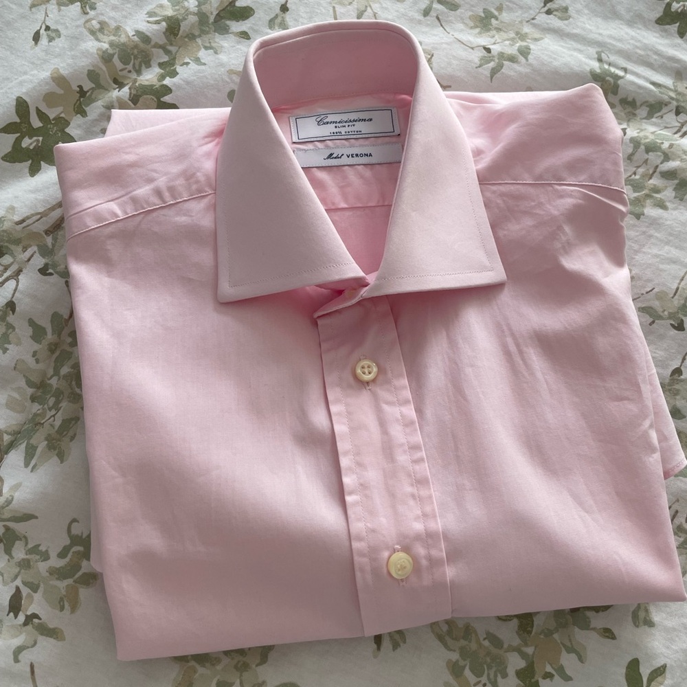 Italian Men's Pink Long sleeve Dress Shirt, size 37 (14-1/2)